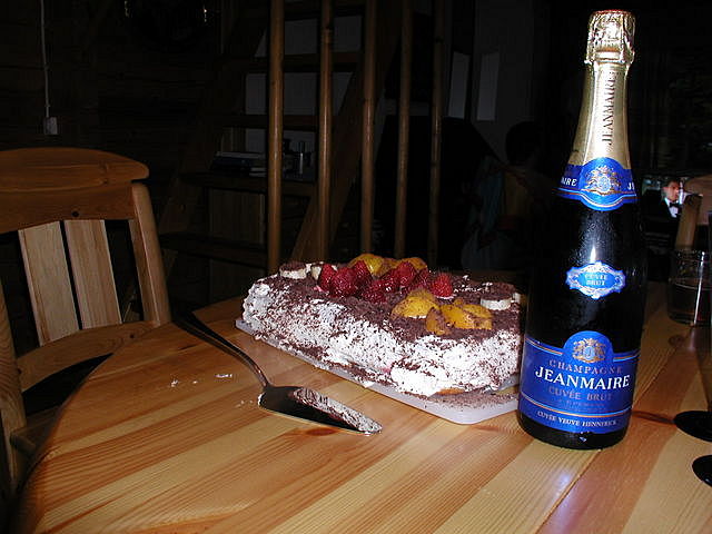 Cake and champagne. This was a birthday party, after all.